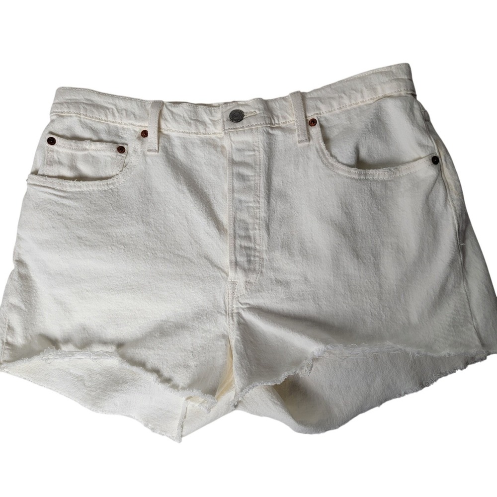 Levi's 501 Cream Cutoff Denim Shorts Button Fly W34 Distressed Raw Hem Neutral